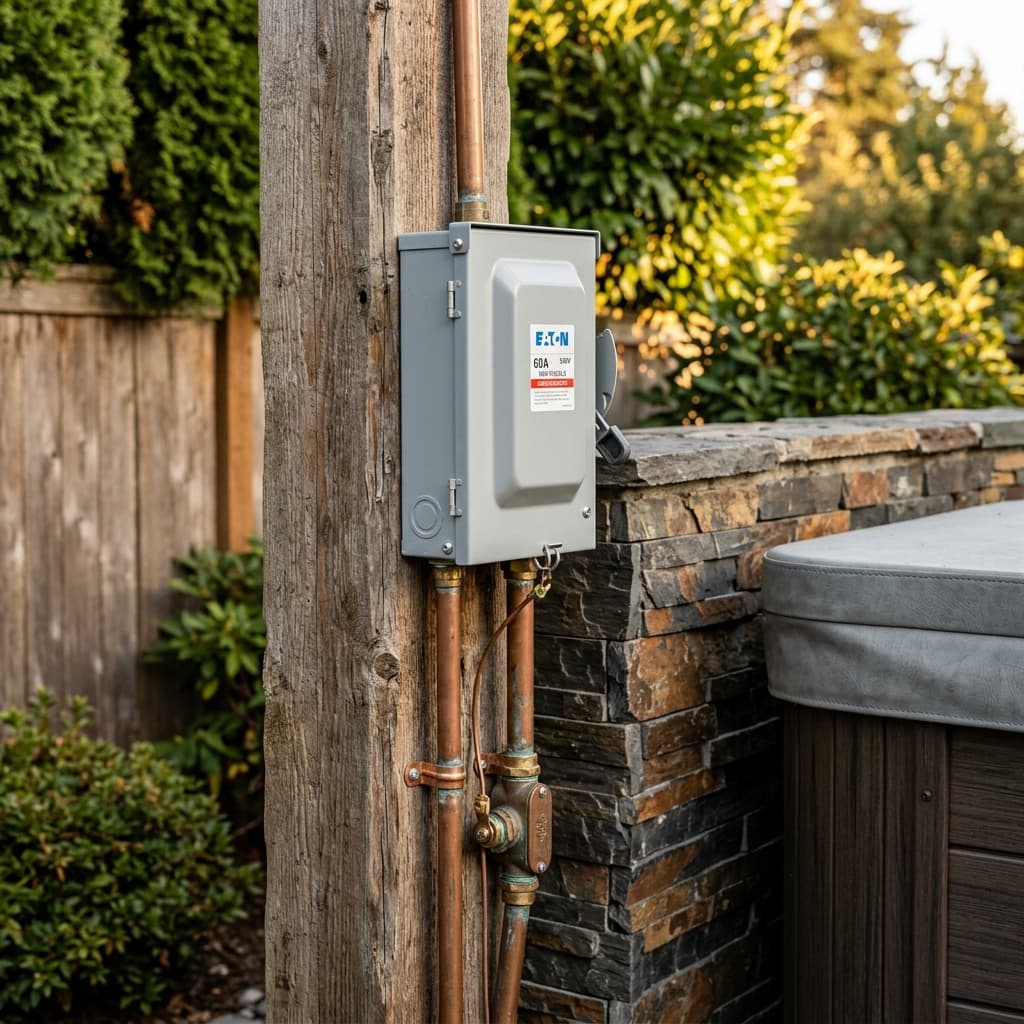 Outdoor electrical disconnect box for hot tub