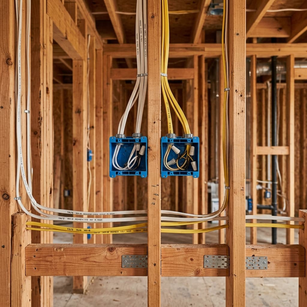 New electrical wiring rough-in during home renovation